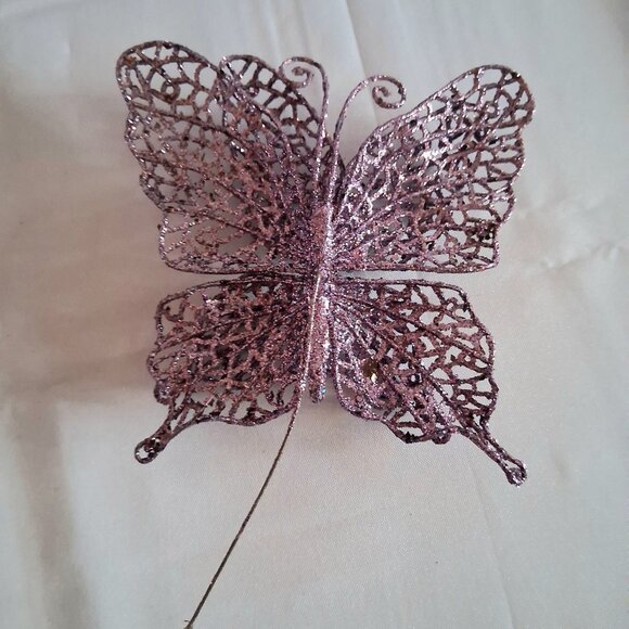 Lot of 6 Purple Glitter Decorative Butterflies - Picture 4 of 10
